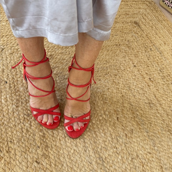 Free People NWT Howsty Sophisticated Strappy Sexy High Heel Red Coral Suede 🔥🎁❤️ - Picture 2 of 10